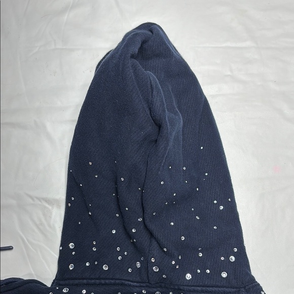 Off-White Dark Blue Men's Hoodie with Silver Accents - Picture 7 of 8